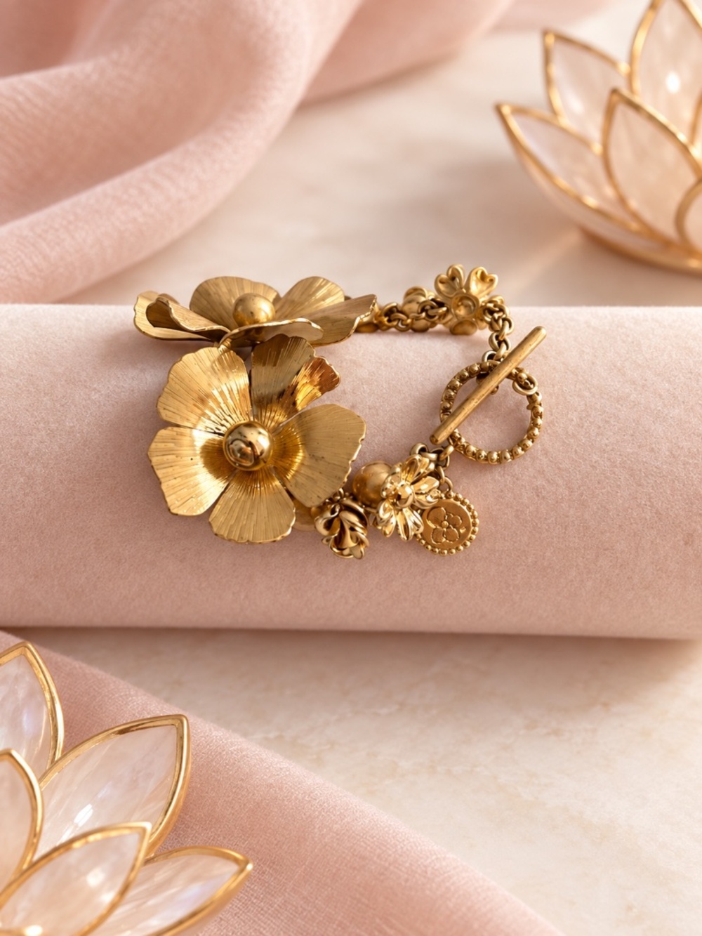 Jessica Simpson Gold-Tone Floral Charm Bracelet